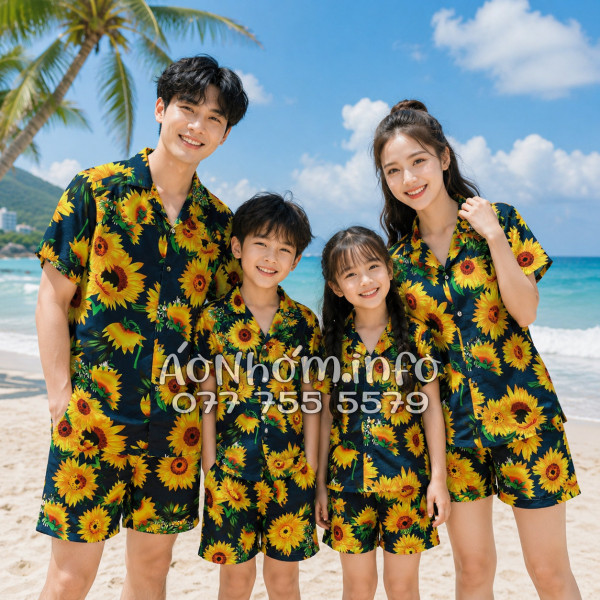 Bộ Áo Quần Nhóm Đi Biển Họa Tiết Hoa Cúc Tropical
