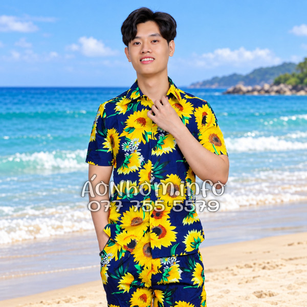 Bộ Áo Quần Nhóm Đi Biển Họa Tiết Hoa Cúc Tropical