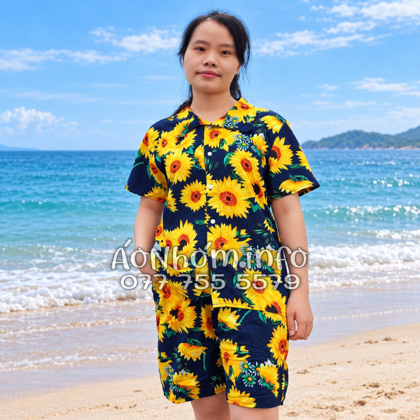 Bộ Áo Quần Nhóm Đi Biển Họa Tiết Hoa Cúc Tropical