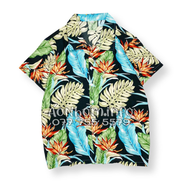 Bộ Áo Quần Nhóm Đi Biển Hoa Thiên Điểu Lá Trầu Bà Lá Xẻ Tropical