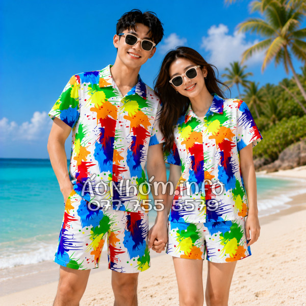 Bộ Áo Quần Nhóm Đi Biển Họa Tiết Loan Sơn Tropical