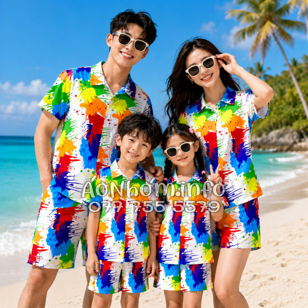 Bộ Áo Quần Nhóm Đi Biển Họa Tiết Loan Sơn Tropical
