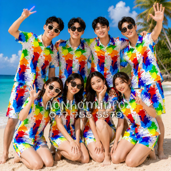 Bộ Áo Quần Nhóm Đi Biển Họa Tiết Loan Sơn Tropical