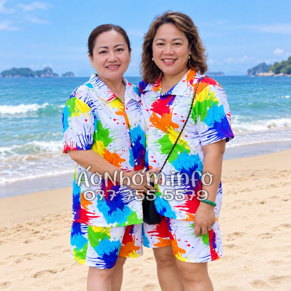 Bộ Áo Quần Nhóm Đi Biển Họa Tiết Loan Sơn Tropical