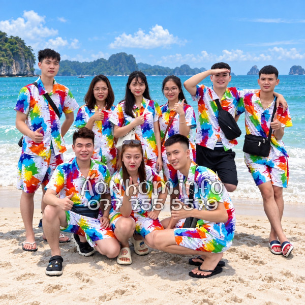 Bộ Áo Quần Nhóm Đi Biển Họa Tiết Loan Sơn Tropical