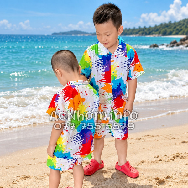 Bộ Áo Quần Nhóm Đi Biển Họa Tiết Loan Sơn Tropical