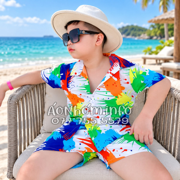 Bộ Áo Quần Nhóm Đi Biển Họa Tiết Loan Sơn Tropical
