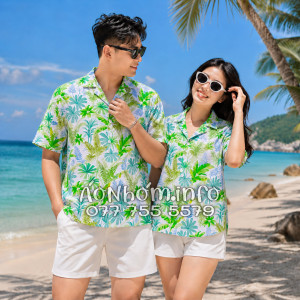 Áo Nhóm Đi Biển Vải Đũi Họa Tiết Lá Chuối Dương Xỉ Tropical - ATD018