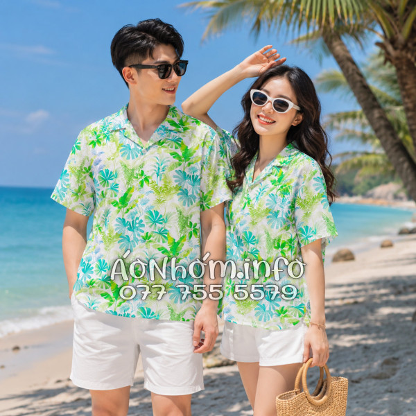 Áo Nhóm Đi Biển Vải Đũi Họa Tiết Lá Chuối Dương Xỉ Tropical - ATD018