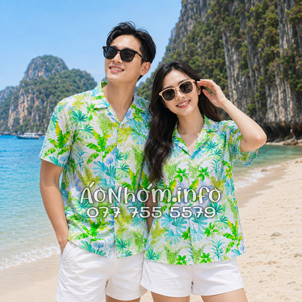 Áo Nhóm Đi Biển Vải Đũi Họa Tiết Lá Chuối Dương Xỉ Tropical - ATD018