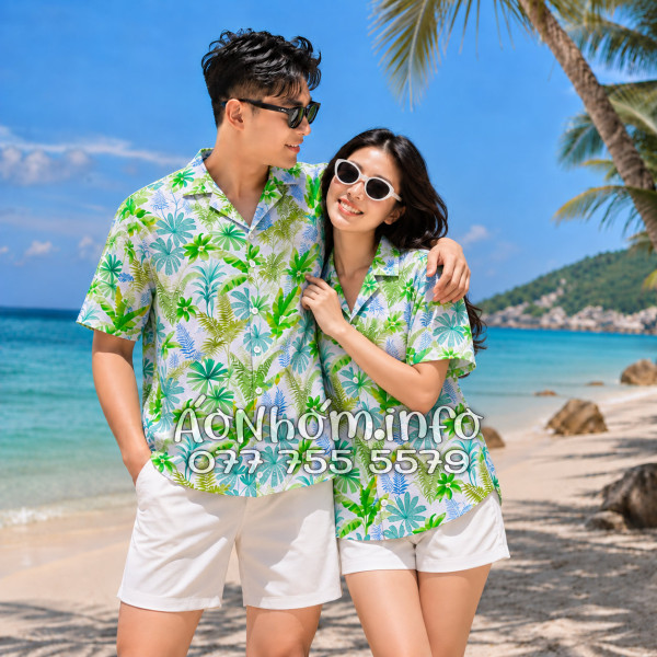 Áo Nhóm Đi Biển Vải Đũi Họa Tiết Lá Chuối Dương Xỉ Tropical - ATD018