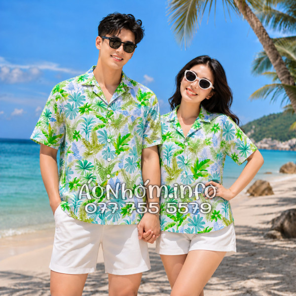 Áo Nhóm Đi Biển Vải Đũi Họa Tiết Lá Chuối Dương Xỉ Tropical - ATD018