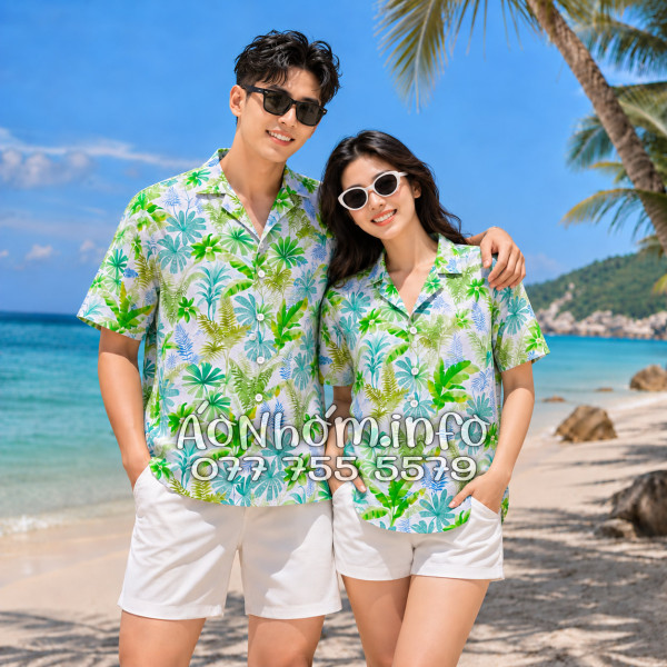 Áo Nhóm Đi Biển Vải Đũi Họa Tiết Lá Chuối Dương Xỉ Tropical - ATD018
