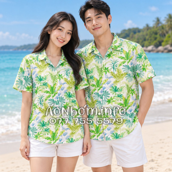 Áo Nhóm Đi Biển Vải Đũi Họa Tiết Lá Chuối Dương Xỉ Tropical - ATD018