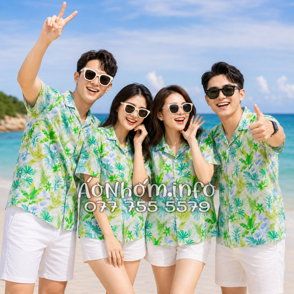 Áo Nhóm Đi Biển Vải Đũi Họa Tiết Lá Chuối Dương Xỉ Tropical - ATD018