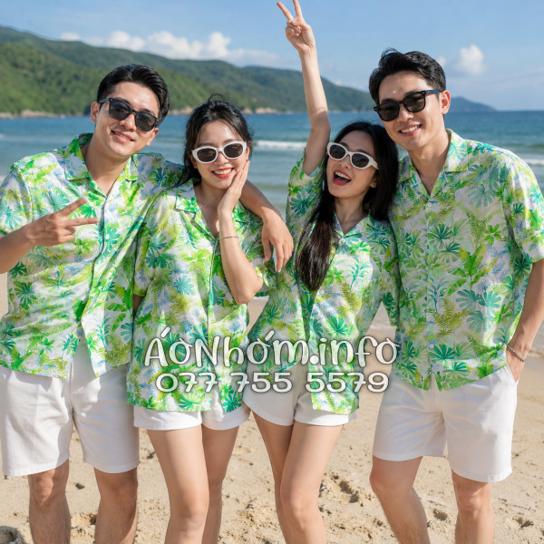Áo Nhóm Đi Biển Vải Đũi Họa Tiết Lá Chuối Dương Xỉ Tropical - ATD018