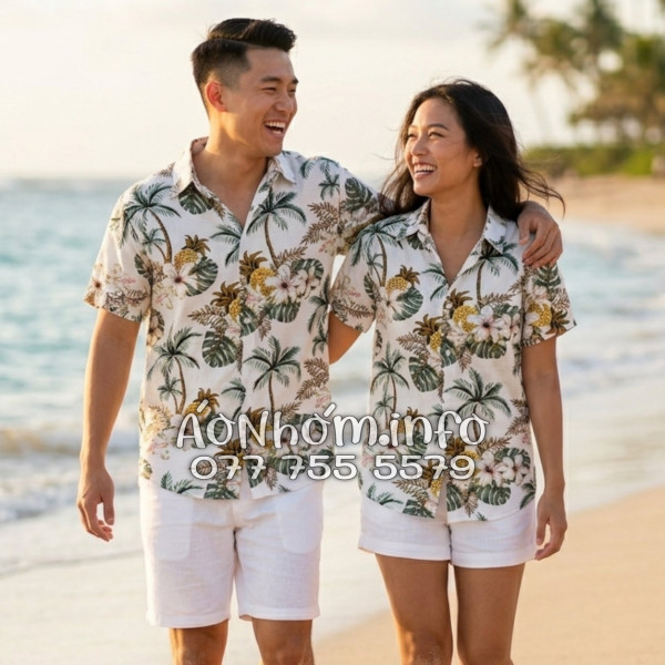Áo Nhóm Đi Biển Vải Đũi Họa Tiết Thơm Dứa Cây Dừa Hoa Sứ - ATD032