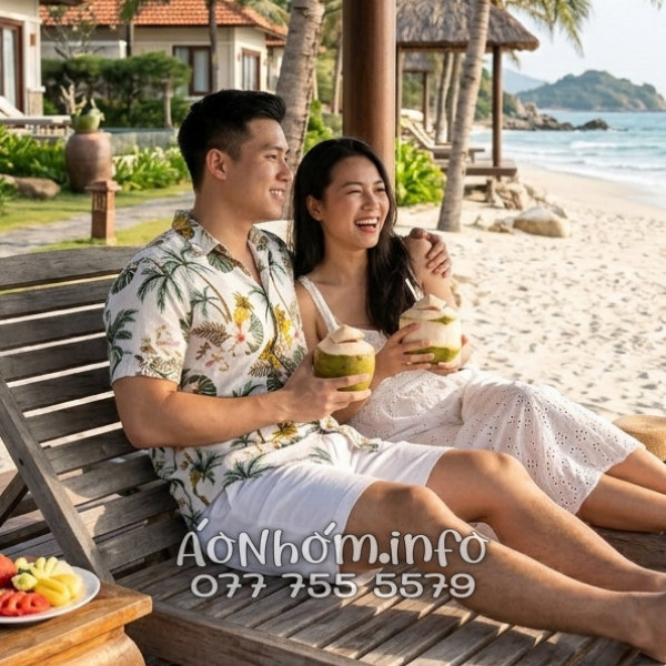 Áo Nhóm Đi Biển Vải Đũi Họa Tiết Thơm Dứa Cây Dừa Hoa Sứ - ATD032