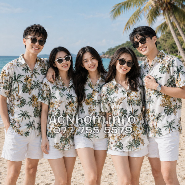 Áo Nhóm Đi Biển Vải Đũi Họa Tiết Thơm Dứa Cây Dừa Hoa Sứ - ATD032