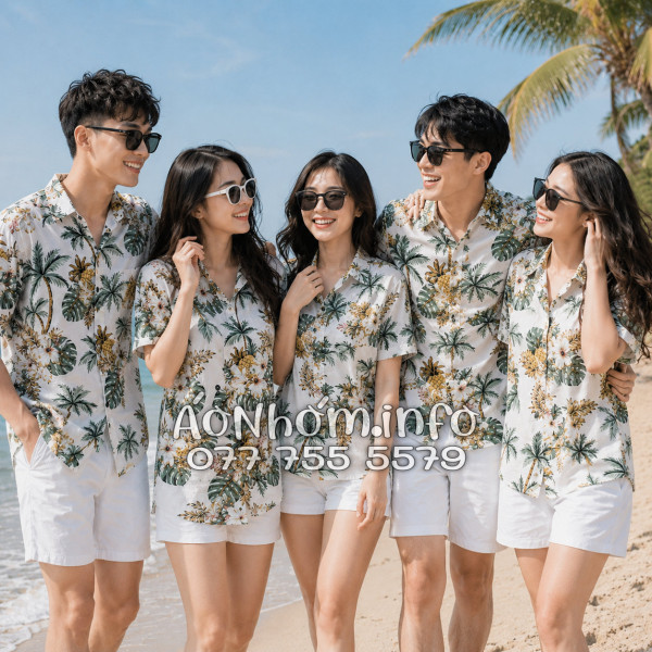 Áo Nhóm Đi Biển Vải Đũi Họa Tiết Thơm Dứa Cây Dừa Hoa Sứ - ATD032