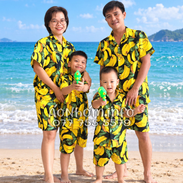 Bộ Đồ Nhóm Đi Biển Họa Tiết Chuối Vàng Nền Đen