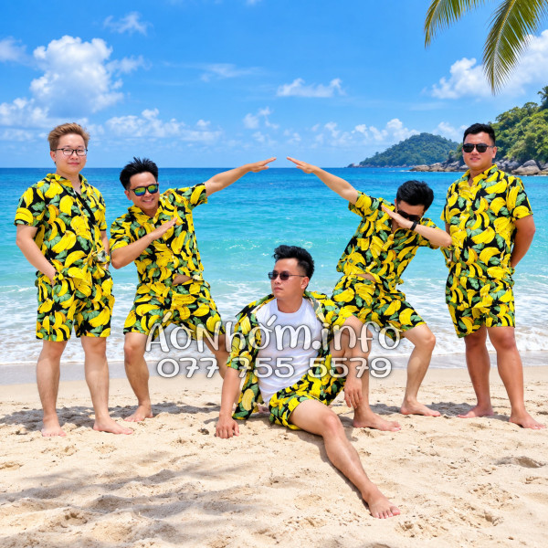 Bộ Đồ Nhóm Đi Biển Họa Tiết Chuối Vàng Nền Đen