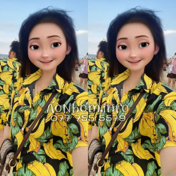 Bộ Đồ Nhóm Đi Biển Họa Tiết Chuối Vàng Nền Đen