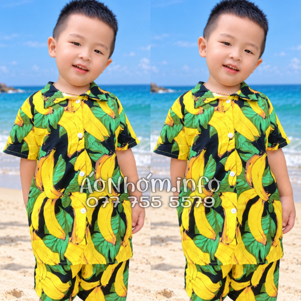 Bộ Đồ Nhóm Đi Biển Họa Tiết Chuối Vàng Nền Đen