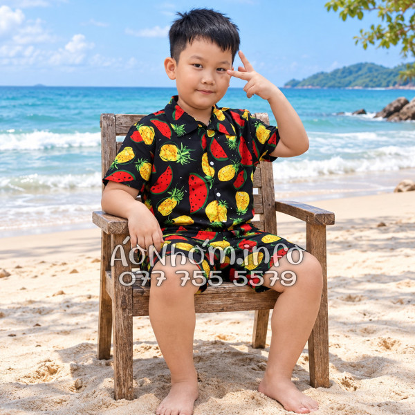 Bộ Đồ Nhóm Đi Biển Họa Tiết Thơm Dưa Hấu Nền Đen