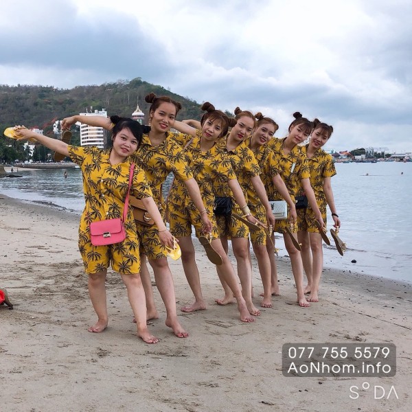 Bộ Đi Biển Kate Thái - Cây Dừa Vàng - Đồng Phục Nhóm Lớp Team Building Vải Mềm Mát