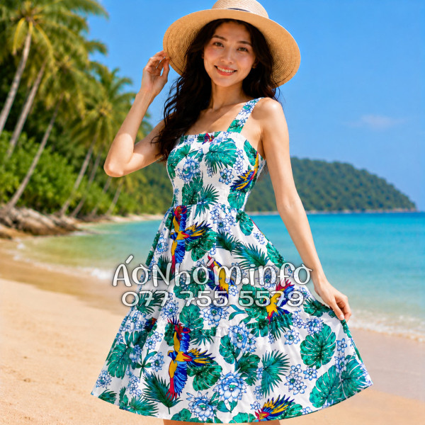 Đầm Nhóm Nữ Đi Biển Kate Thái Họa Tiết Chim Vẹt Tropical