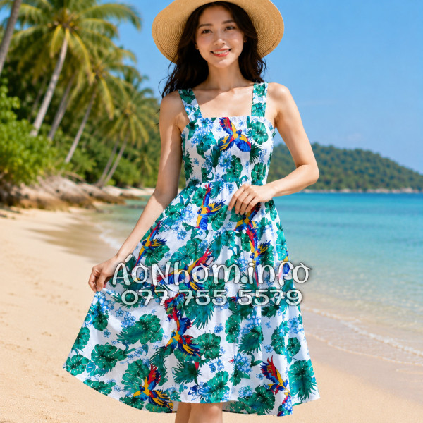 Đầm Nhóm Nữ Đi Biển Kate Thái Họa Tiết Chim Vẹt Tropical