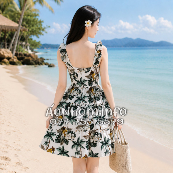Đầm Nhóm Nữ Đi Biển Kate Thái Họa Tiết Thơm Dứa Cây Dừa - DAM001