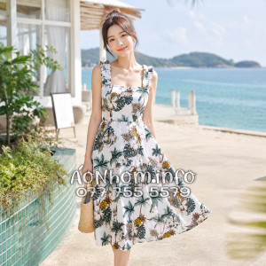 Đầm Nhóm Nữ Đi Biển Kate Thái Họa Tiết Thơm Dứa Cây Dừa - DAM001