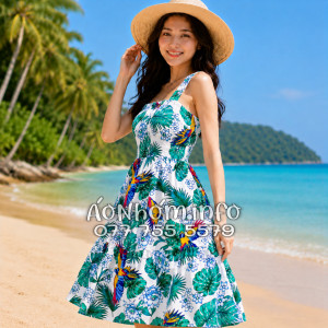 Đầm Nhóm Nữ Đi Biển Kate Thái Họa Tiết Chim Vẹt Tropical - DAM005