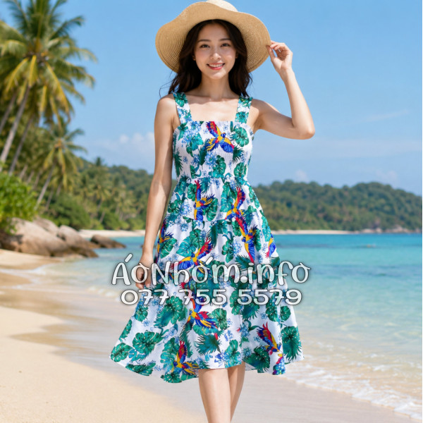 Đầm Nhóm Nữ Đi Biển Kate Thái Họa Tiết Chim Vẹt Tropical - DAM005