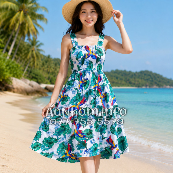 Đầm Nhóm Nữ Đi Biển Kate Thái Họa Tiết Chim Vẹt Tropical - DAM005