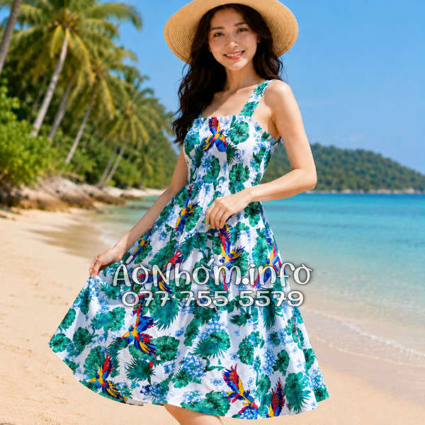 Đầm Nhóm Nữ Đi Biển Kate Thái Họa Tiết Chim Vẹt Tropical - DAM005
