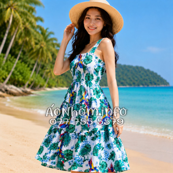 Đầm Nhóm Nữ Đi Biển Kate Thái Họa Tiết Chim Vẹt Tropical - DAM005